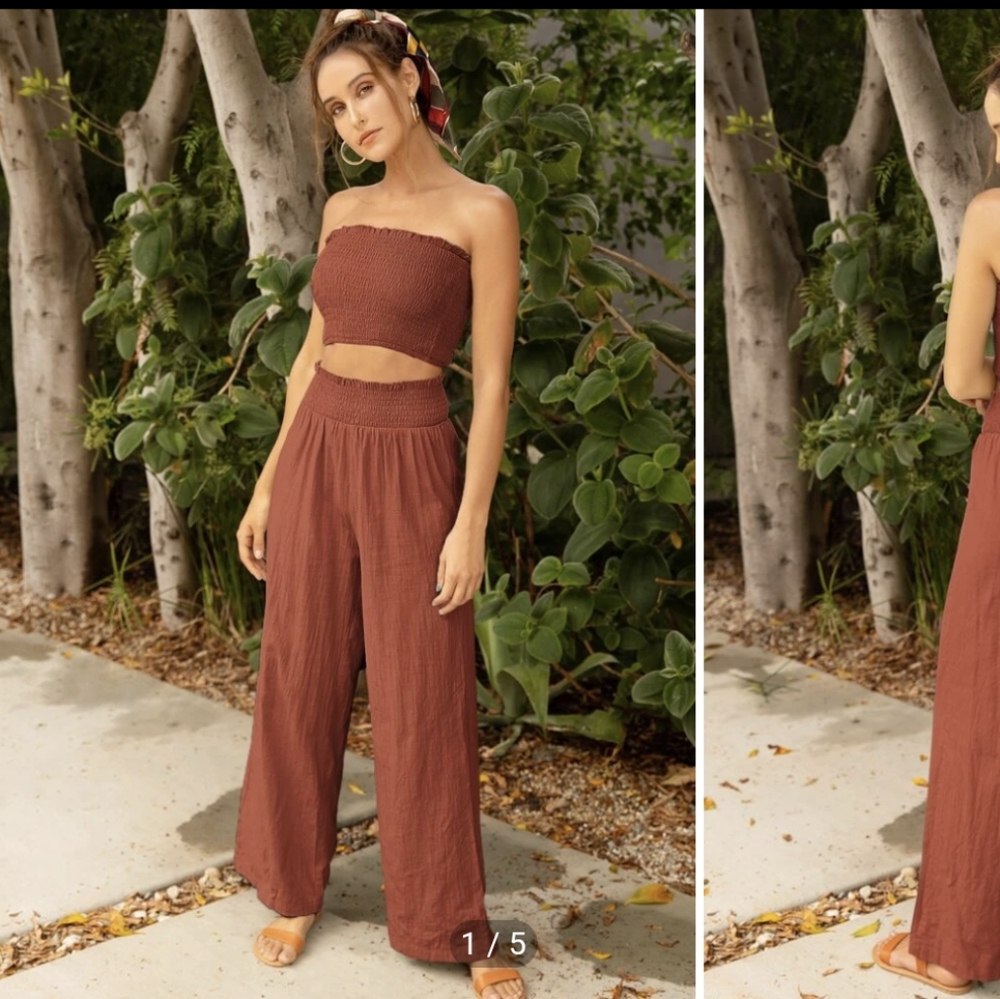 COPY - Shirred crop tube top and crinkle pants